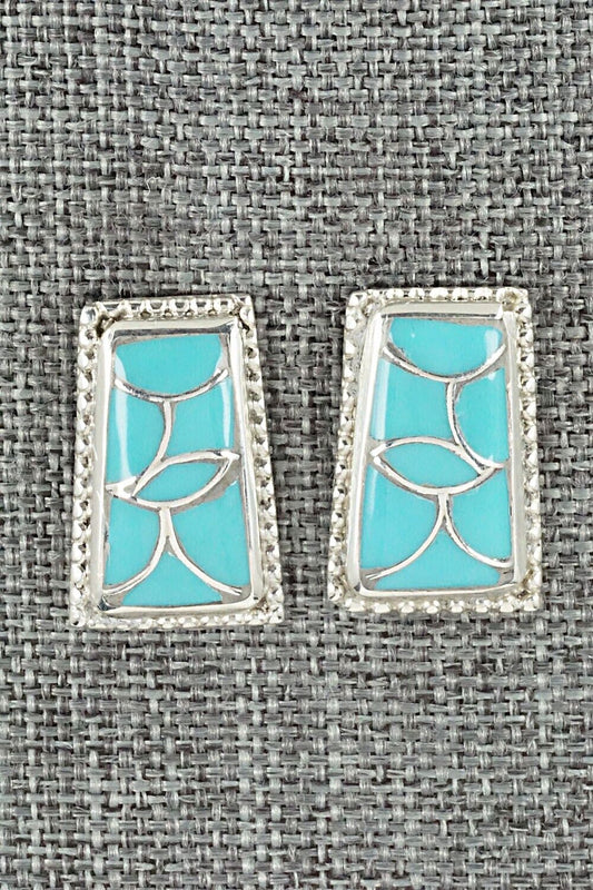Turquoise & Sterling Silver Inlay Earrings - Karlena Seontewa