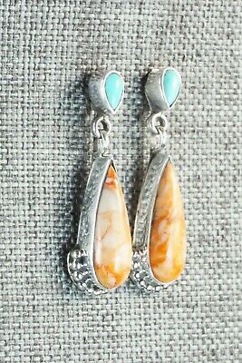 Spiny Oyster, Turquoise & Sterling Silver Earrings - Verley Betone