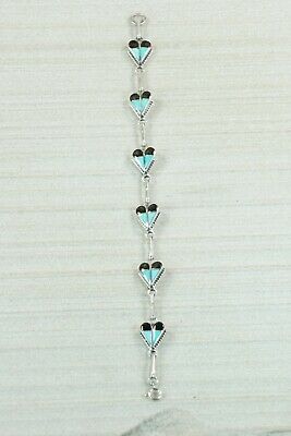 Zuni Turquoise, Onyx & Sterling Silver Heart Link Bracelet - Velda Nastacio