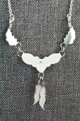 Onyx & Sterling Silver Feather Necklace - Navajo