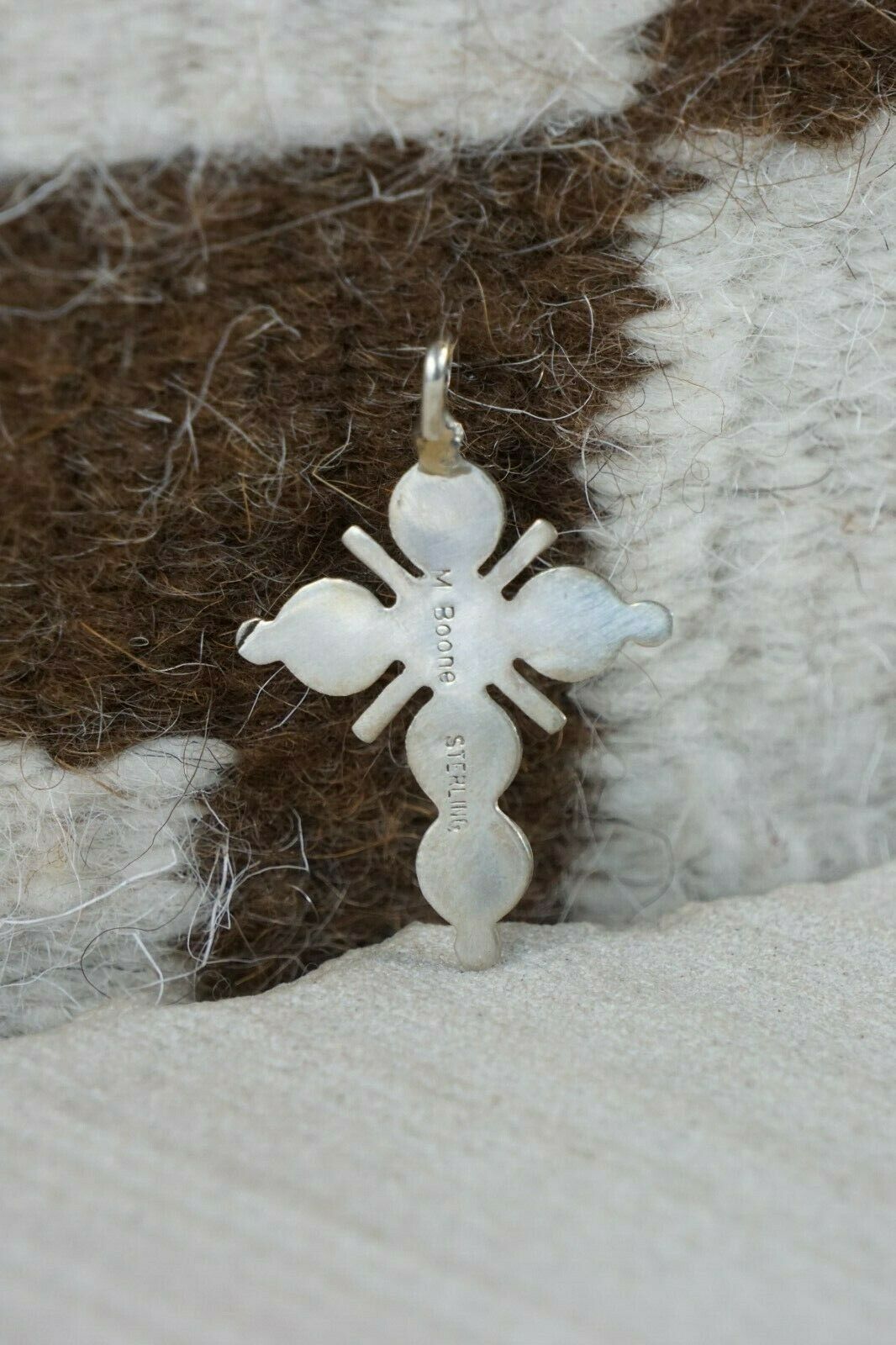 Zuni Coral & Sterling Silver Cross Pendant - Michael Boone - High Lonesome Trading