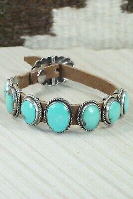 7 Stone Turquoise, Sterling Silver and Leather Bracelet - Danny Martinez - High Lonesome Trading