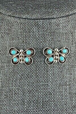 Zuni Turquoise and Sterling Silver Butterfly Earrings - Gloria Lonasee - High Lonesome Trading