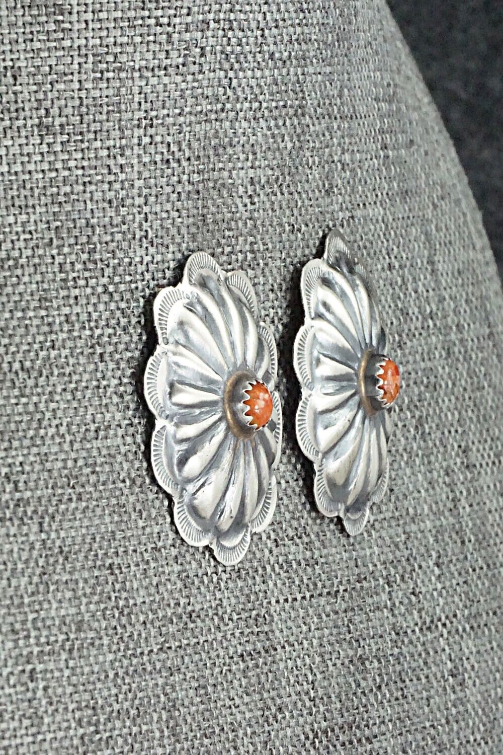 Spiny Oyster & Sterling Silver Earrings - Joan Begay