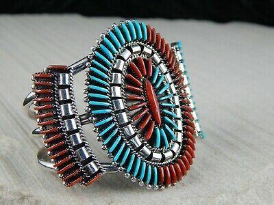 Zuni Coral, Turquoise & Sterling Silver Bracelet - Ed Cooyate - High Lonesome Trading