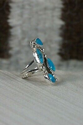 Navajo 4 Stone Turquoise and Sterling Silver Ring - Roberta Begay - 6 - High Lonesome Trading