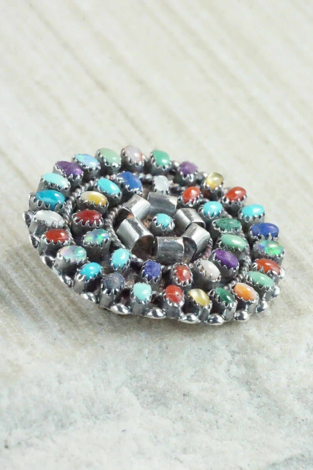 Multi Stone & Sterling Silver Pendant / Pin - Lorencita Walela - High Lonesome Trading