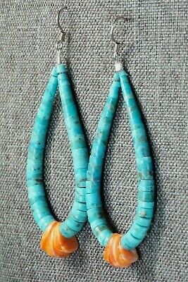 Turquoise, Spiny Oyster & Sterling Silver Earrings - Lupe Lovato