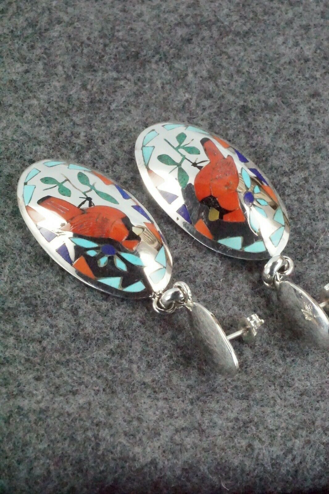 Inlay Coral & Sterling Silver Earrings - Quintin Quam