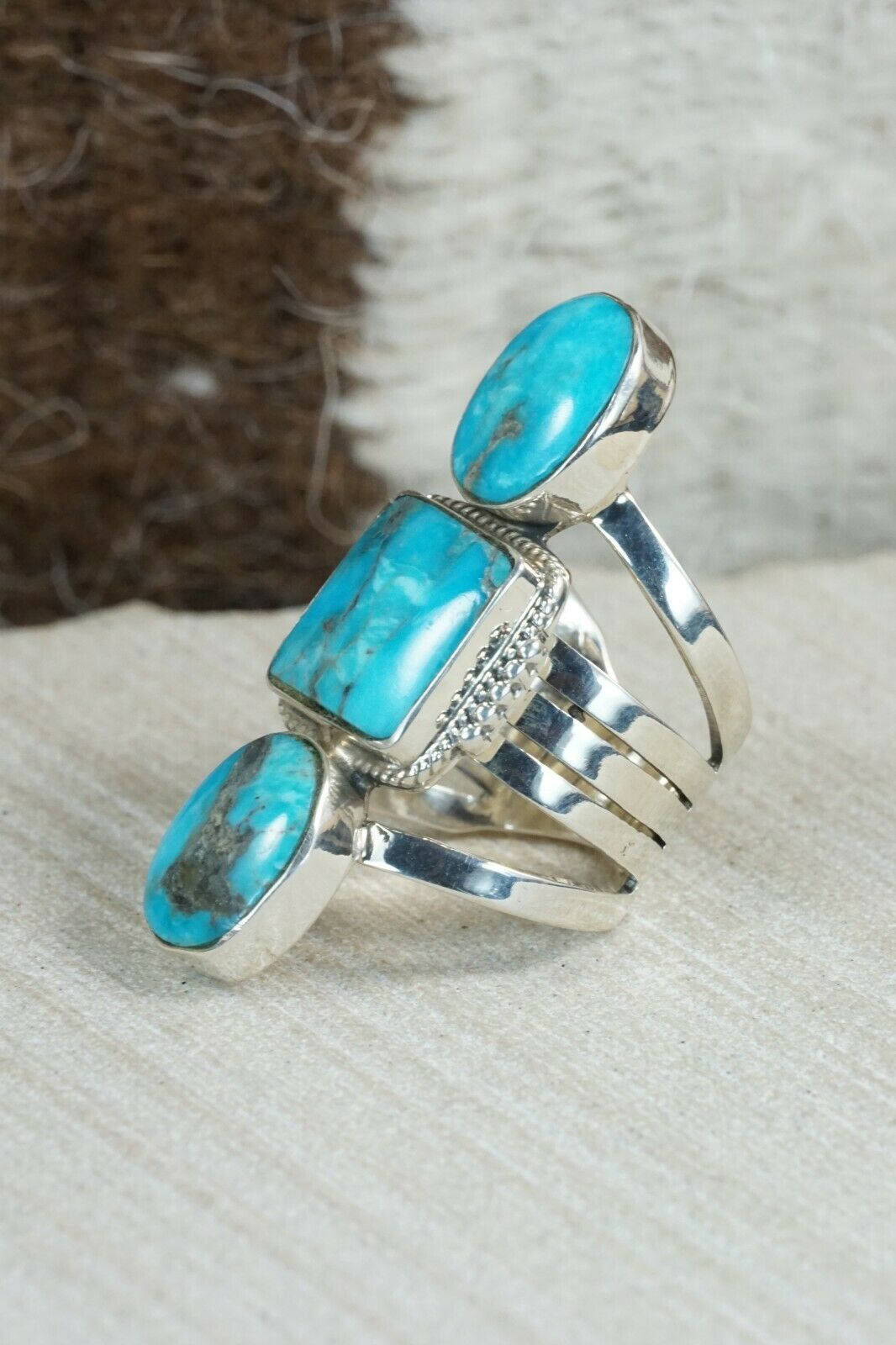 Navajo Turquoise and Sterling Silver Ring - Tom Lewis - Size 6