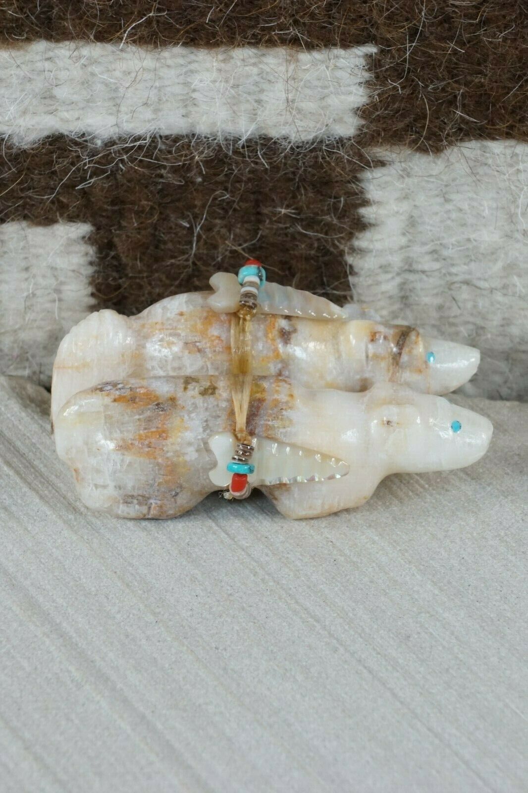 Mountain Lion and Wolf Zuni Fetish Carving - Peter Gasper - High Lonesome Trading