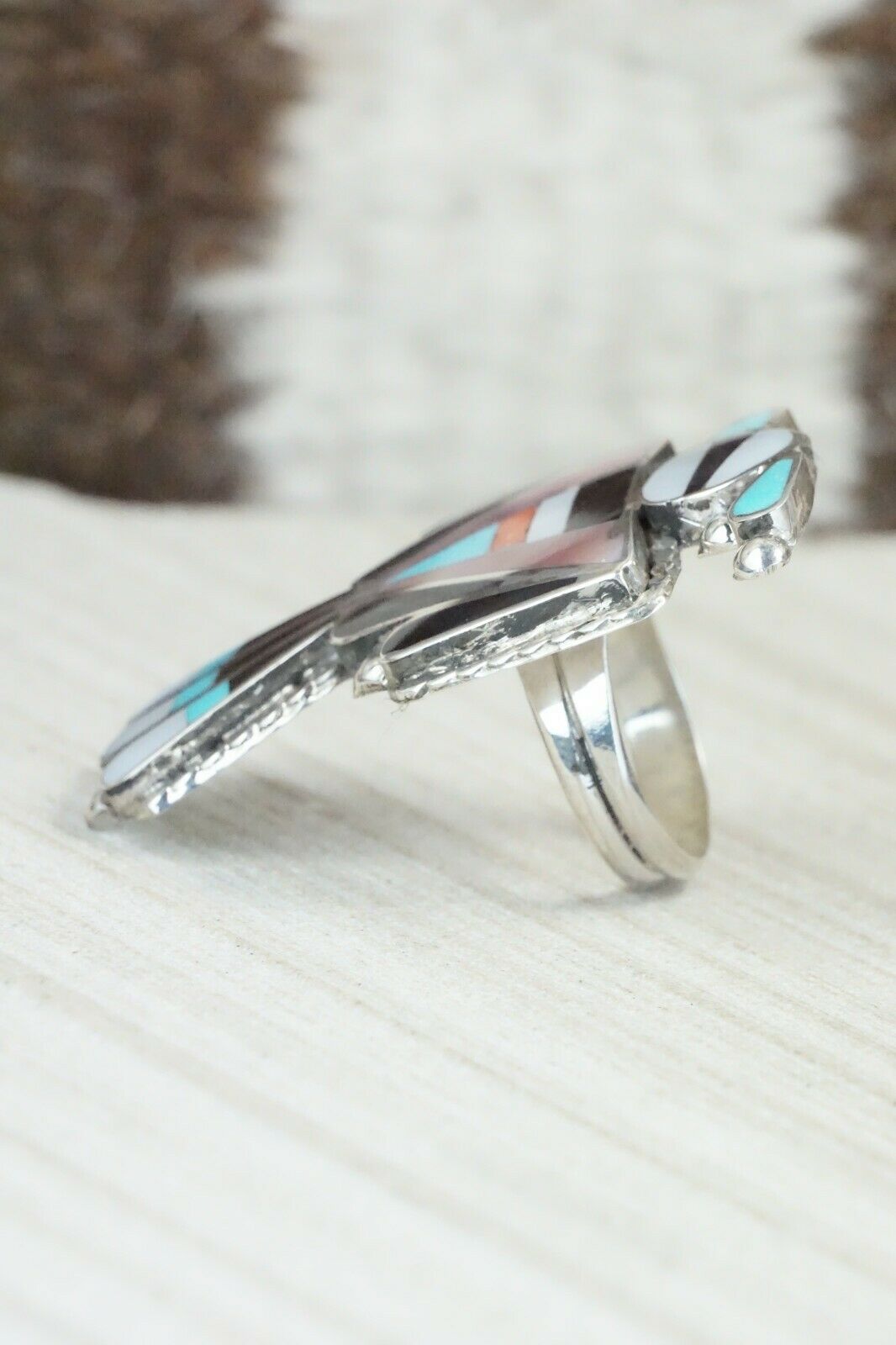 Multi Stone & Sterling Silver Inlay Ring - Delgar Cellicion - Size 5.75