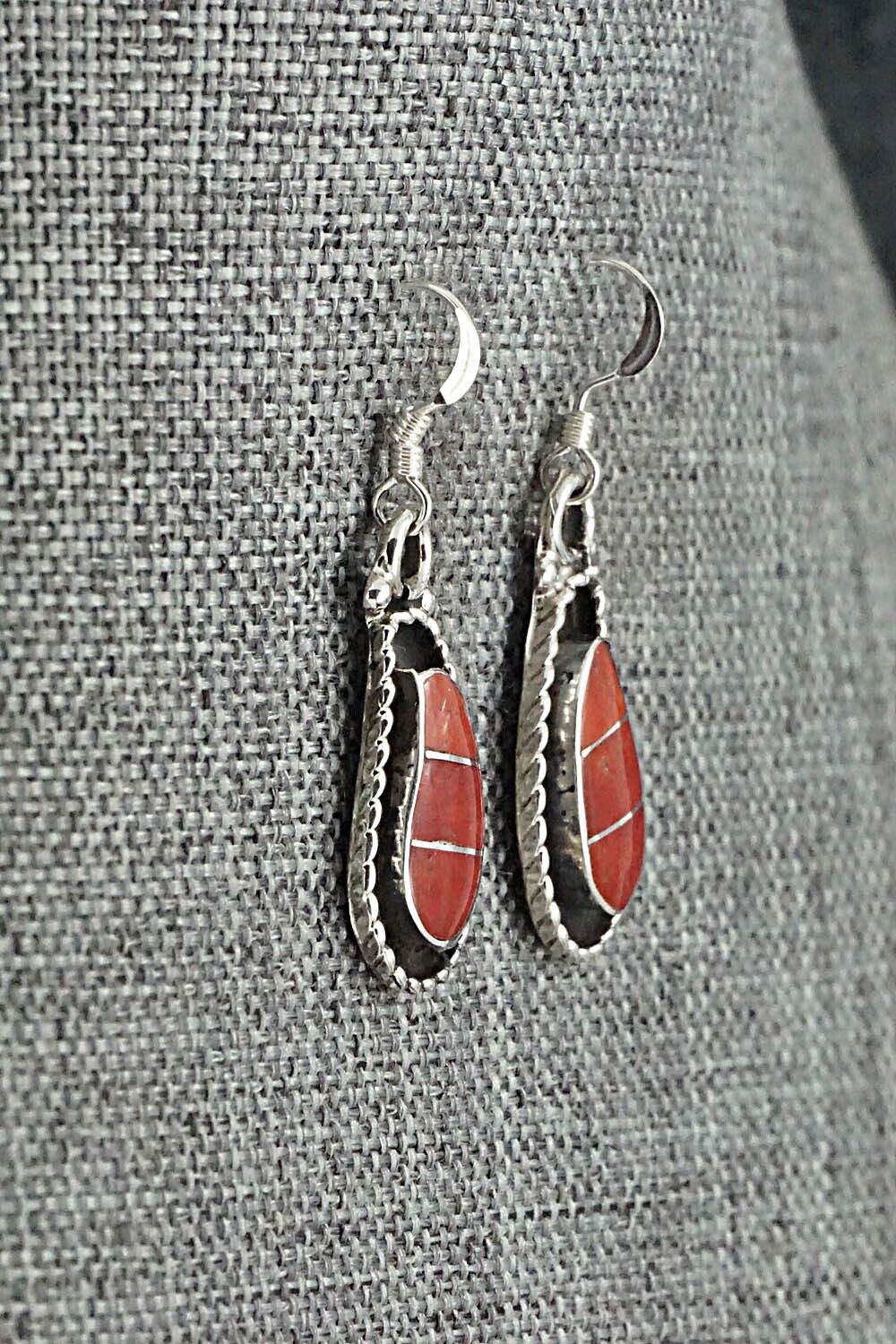 Coral & Sterling Silver Inlay Earrings - Susie Lowsayatee