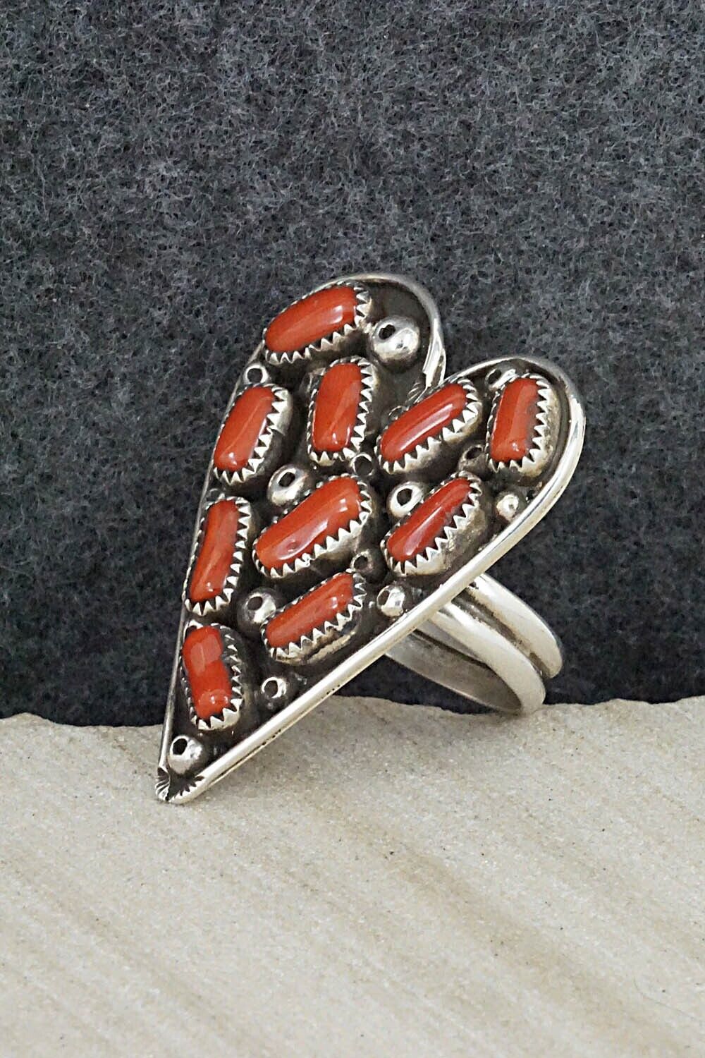 Coral & Sterling Silver Ring - Priscilla Reeder - Size 8