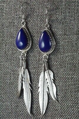 Navajo Lapis & Sterling Silver Earrings - Harris Largo