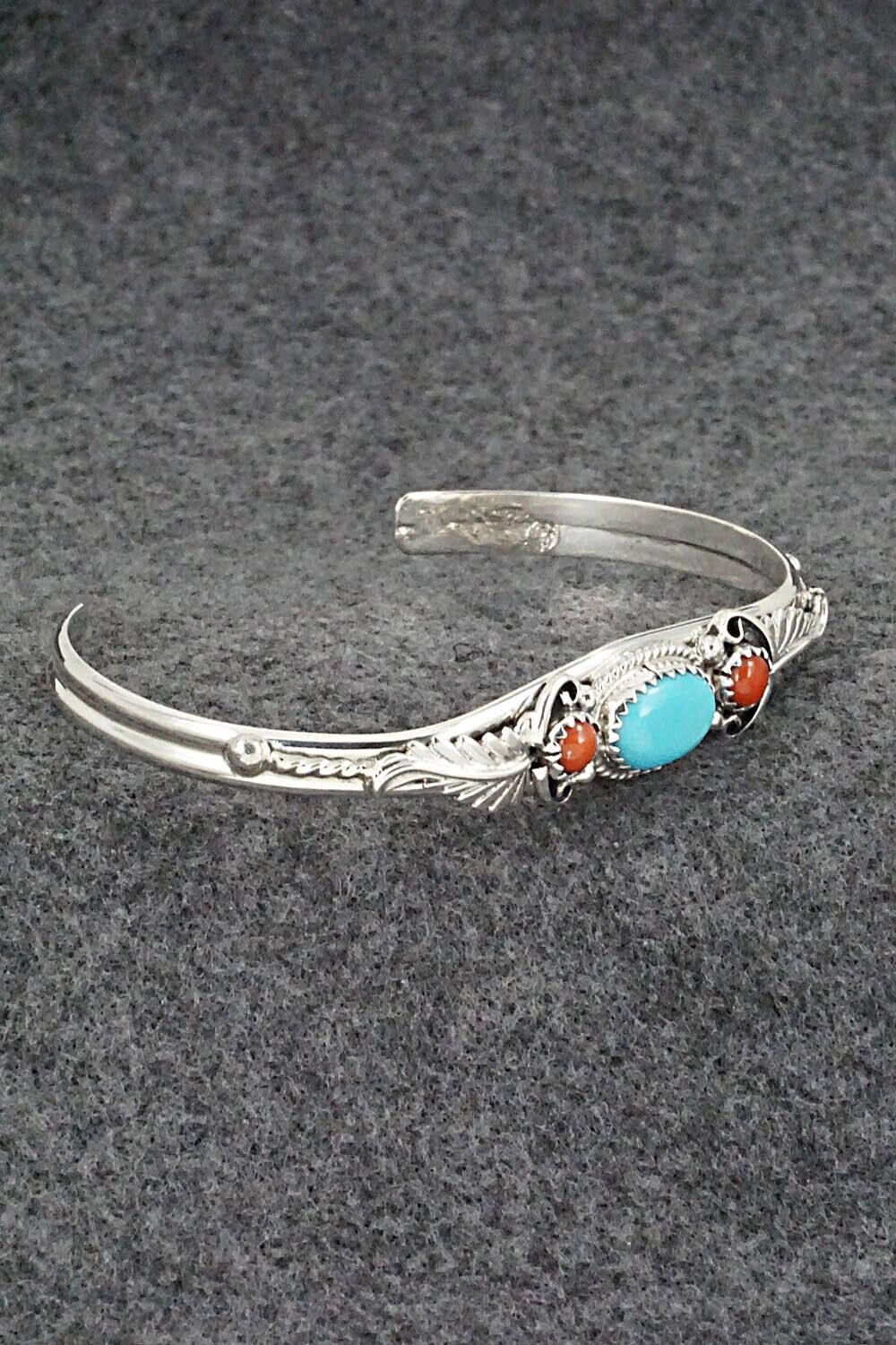 Turquoise, Coral & Sterling Silver Bracelet - Alice Rose Saunders