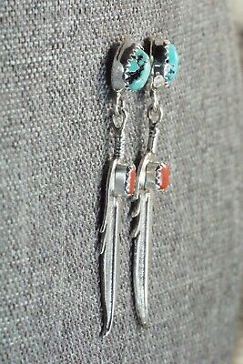 Turquoise, Coral & Sterling Silver Earrings - Annie Spencer