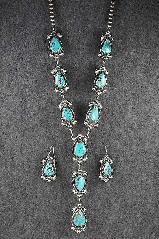 Turquoise & Sterling Silver Necklace and Earrings Set - Derrick Gordon