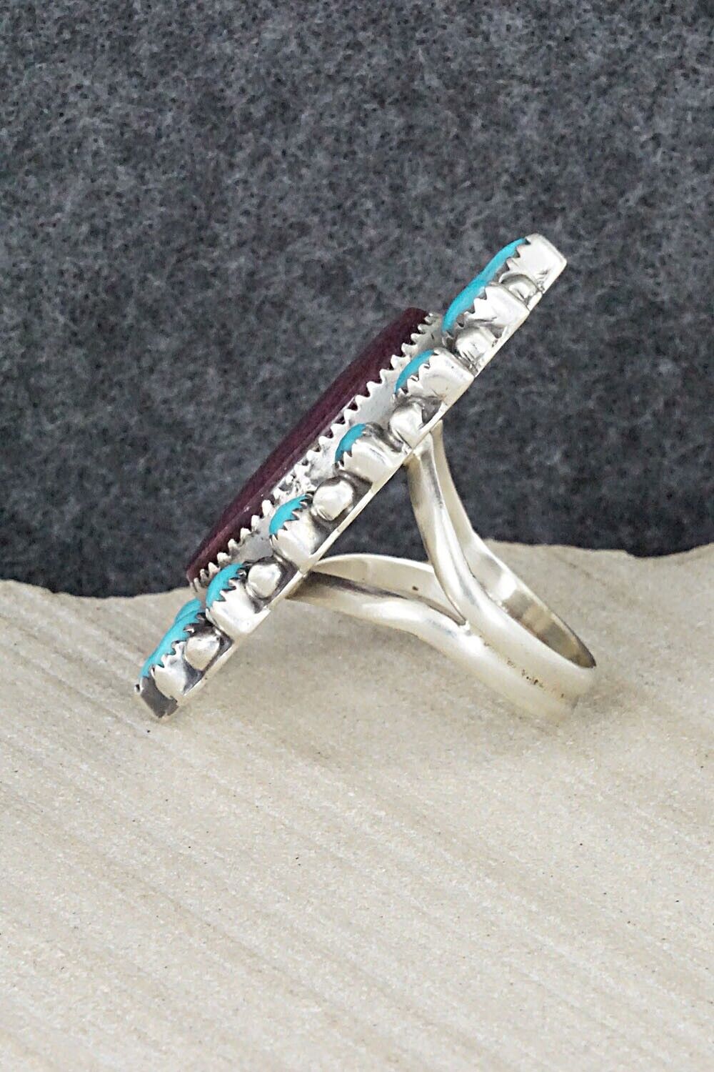 Turquoise, Spiny Oyster & Sterling Silver Ring - Tom Lewis - Size 9.25