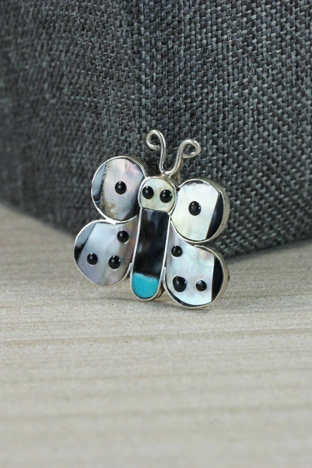 Zuni Butterfly Mother of Pearl & Sterling Silver Pendant/ Pin - Shenel Comosona
