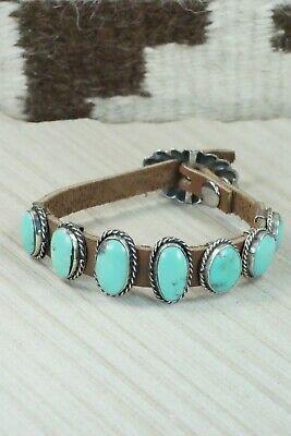 7 Stone Turquoise, Sterling Silver and Leather Bracelet - Jimmy Emerson - High Lonesome Trading