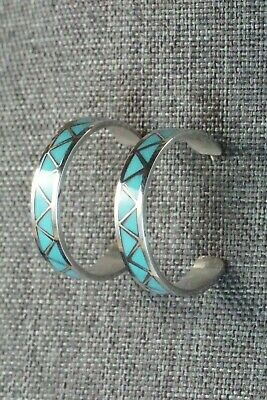 Turquoise & Sterling Silver Hoop Earrings - Tina Haloo - High Lonesome Trading