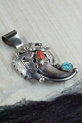 Turquoise, Coral and Sterling Silver Pendant - Jerry Thompson