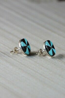 Zuni Turquoise & Sterling Silver Earrings - Johnson Laweka - High Lonesome Trading