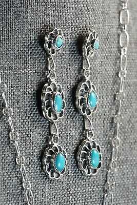 Navajo Turquoise & Sterling Silver Floral Necklace Set - Sadie Jim