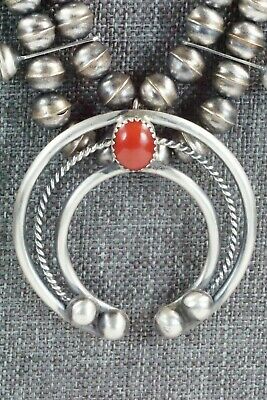 Coral & Sterling Silver Squash Blossom and Earrings - Leon Kirlie