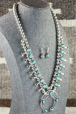 Turquoise & Sterling Silver Squash Blossom & Earrings - Phil Garcia