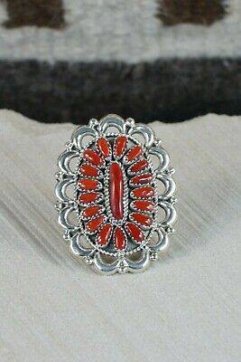 Navajo Coral and Sterling Silver Ring - Jaz Wilson - Size 7 - High Lonesome Trading
