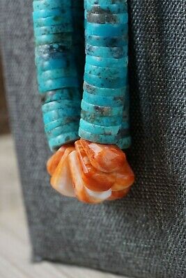 Santo Domingo Traditional Turquoise & Spiny Oyster Necklace - Lupe Lovato - High Lonesome Trading