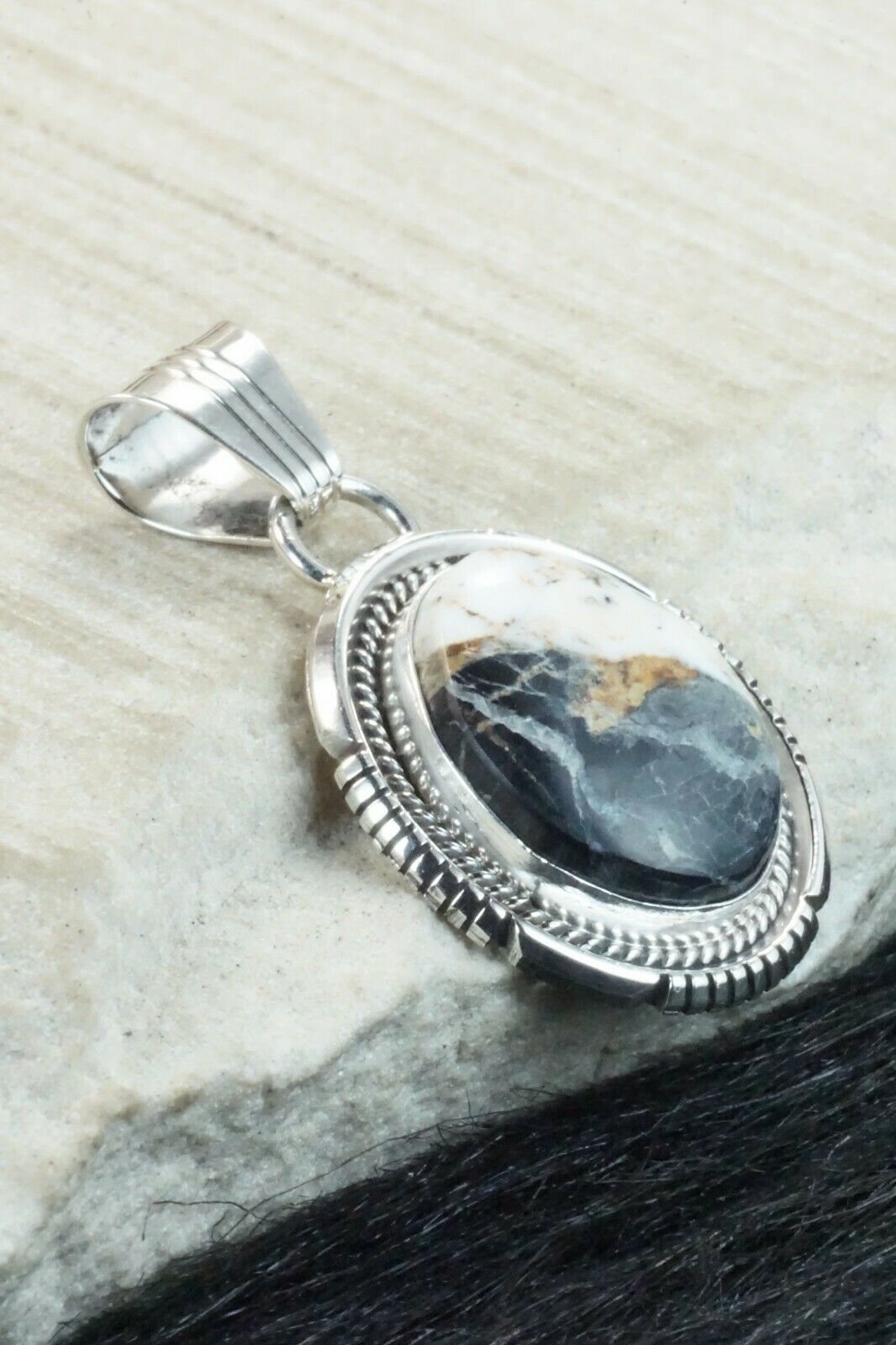 White Buffalo & Sterling Silver Pendant - Daniel Benally