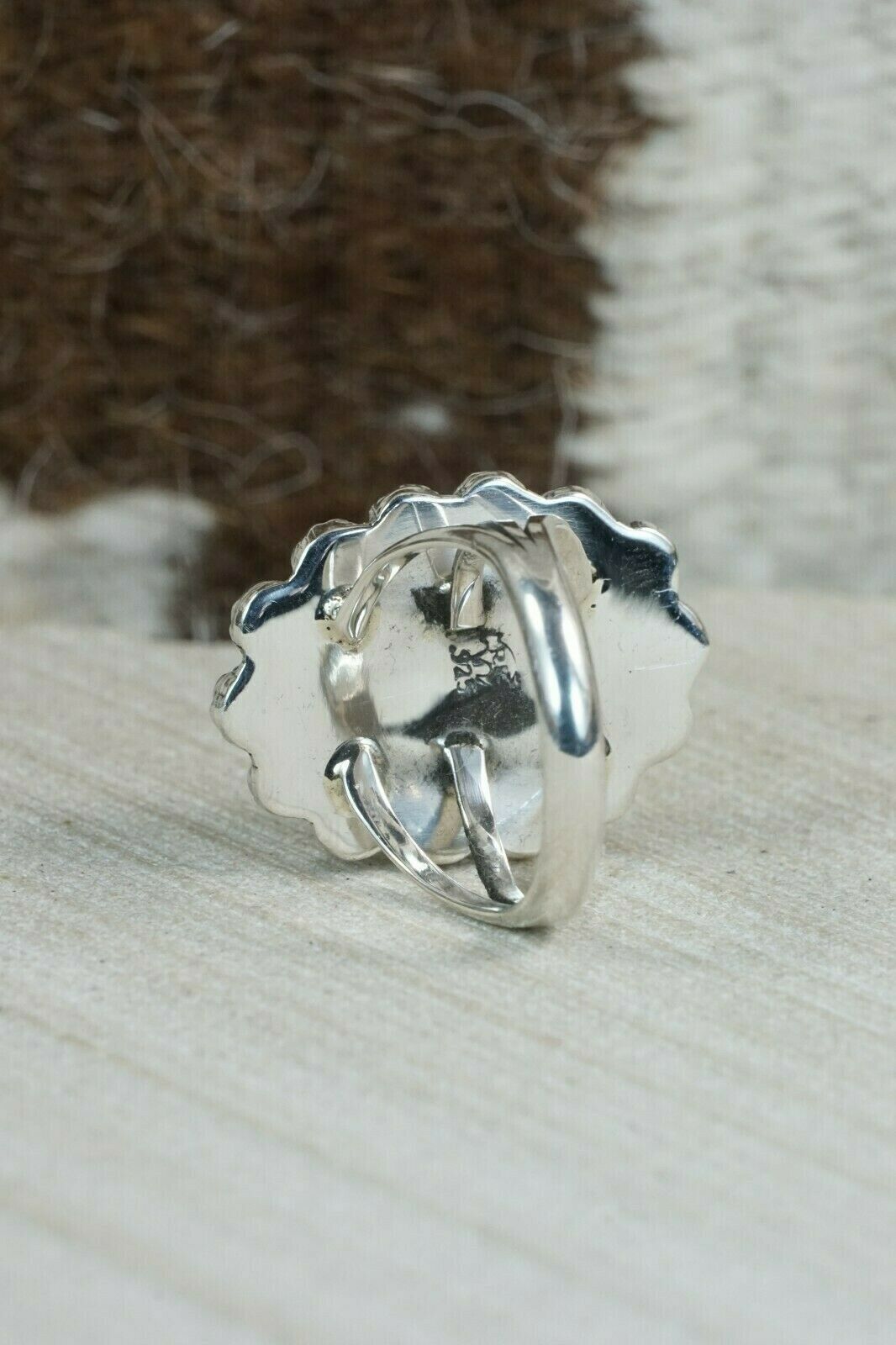 Navajo Turquoise and Sterling Silver Ring - Freida Martinez - Size 8