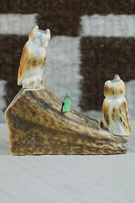 Owl and Fox Zuni Fetish Carving - Marvelita Phillips - High Lonesome Trading