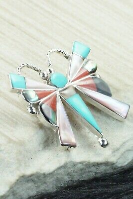 Multi Stone and Sterling Silver Butterfly Pendant & Pin - Caroline Edaakie