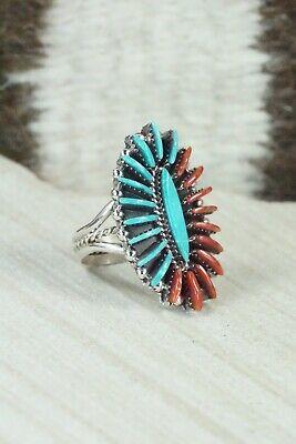 Zuni Coral and Sterling Silver Ring - Edmund Cooeyate - Size 6 - High Lonesome Trading