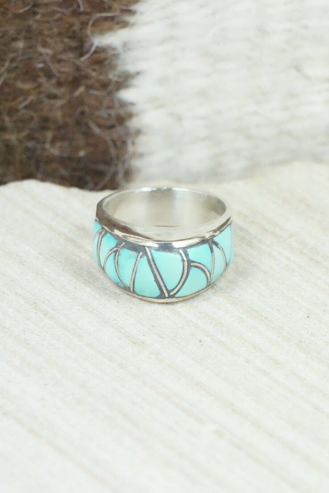 Turquoise & Sterling Silver Ring - Orena Leekya - Size 4.75