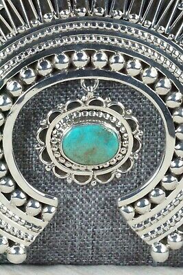 Turquoise & Sterling Silver Squash Blossom and Earrings - Lorena Nez