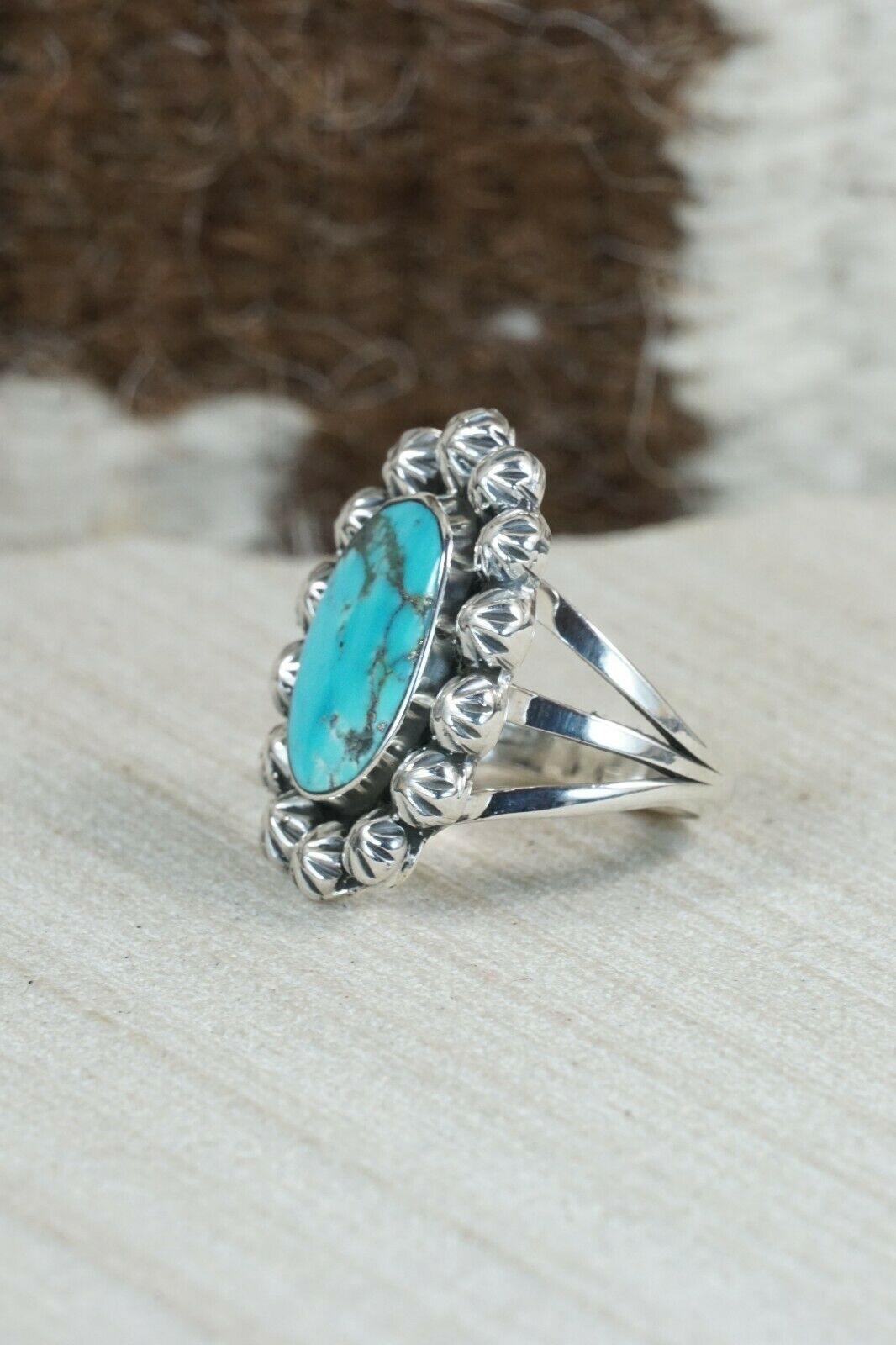 Navajo Turquoise and Sterling Silver Ring - Freida Martinez - Size 7.25
