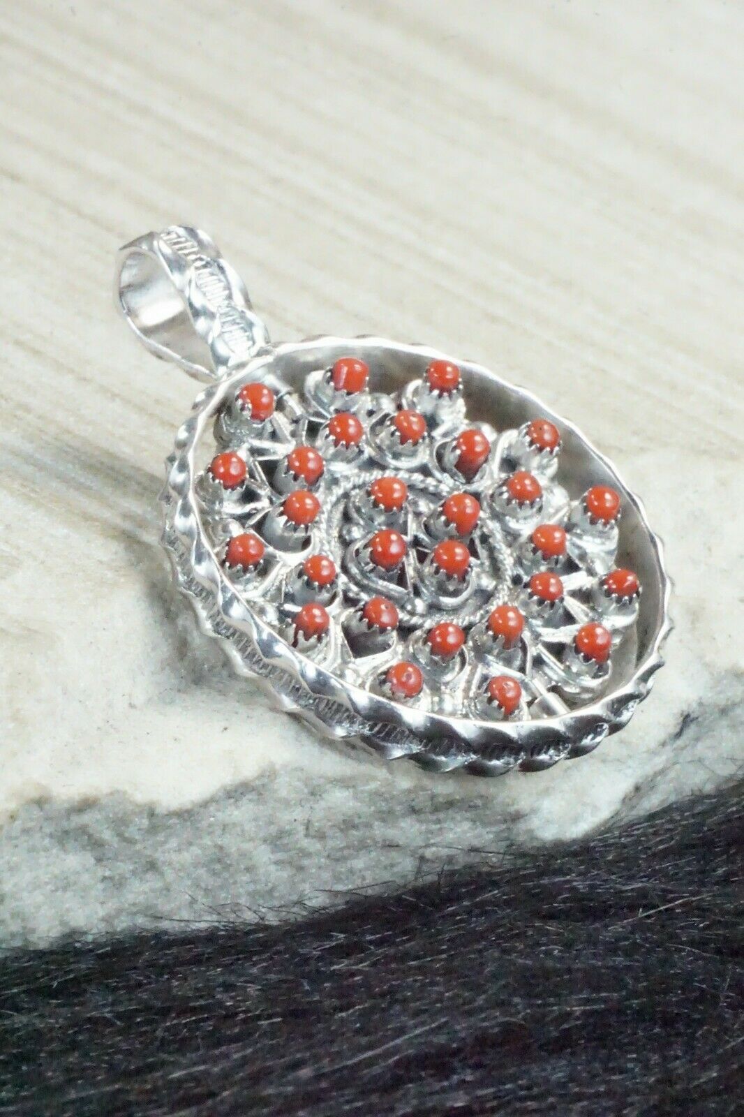 Coral, Turquoise & Sterling Silver Pendant - Wayne Johnson Sr.