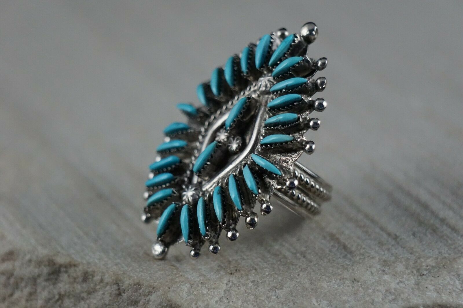 Zuni Sterling Silver & Turquoise Ring - Bernie Wyaco - Size 7 - High Lonesome Trading