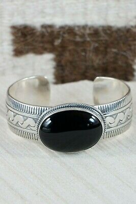 Navajo Onyx & Sterling Silver Bracelet - Raymond Delgarito - High Lonesome Trading