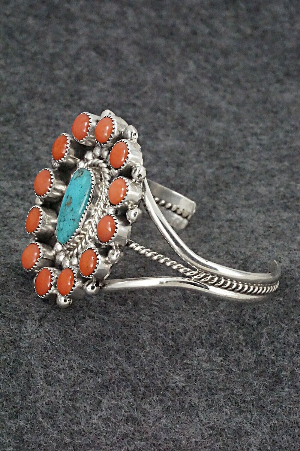 Coral, Turquoise & Sterling Silver Bracelet - Leonard Spencer
