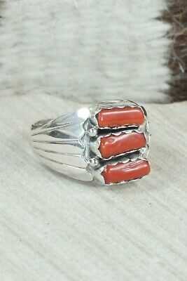 Coral & Sterling Silver Ring - Anthony Skeets - Size 8