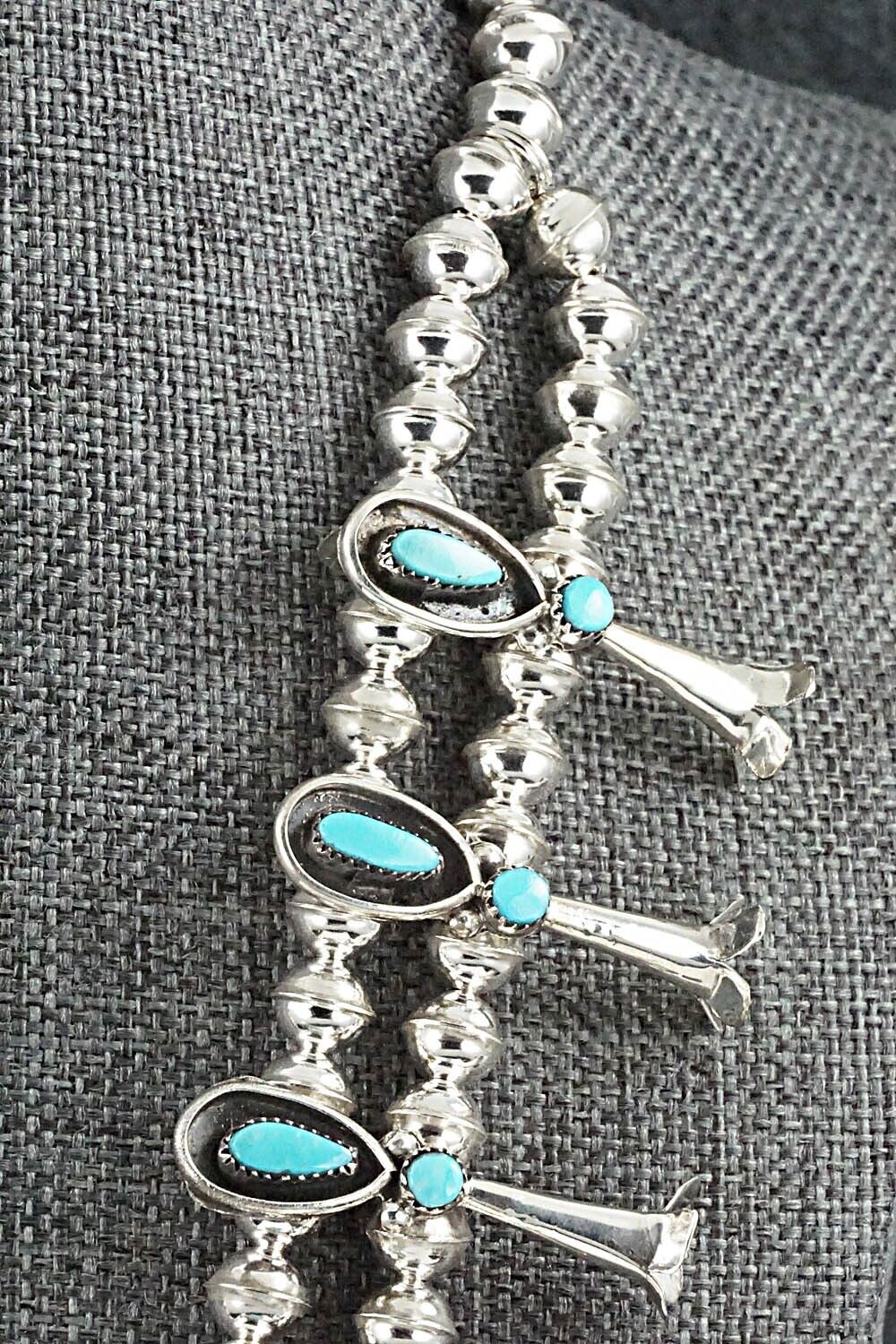 Turquoise & Sterling Silver Squash Blossom and Earrings - Vie Bobelu