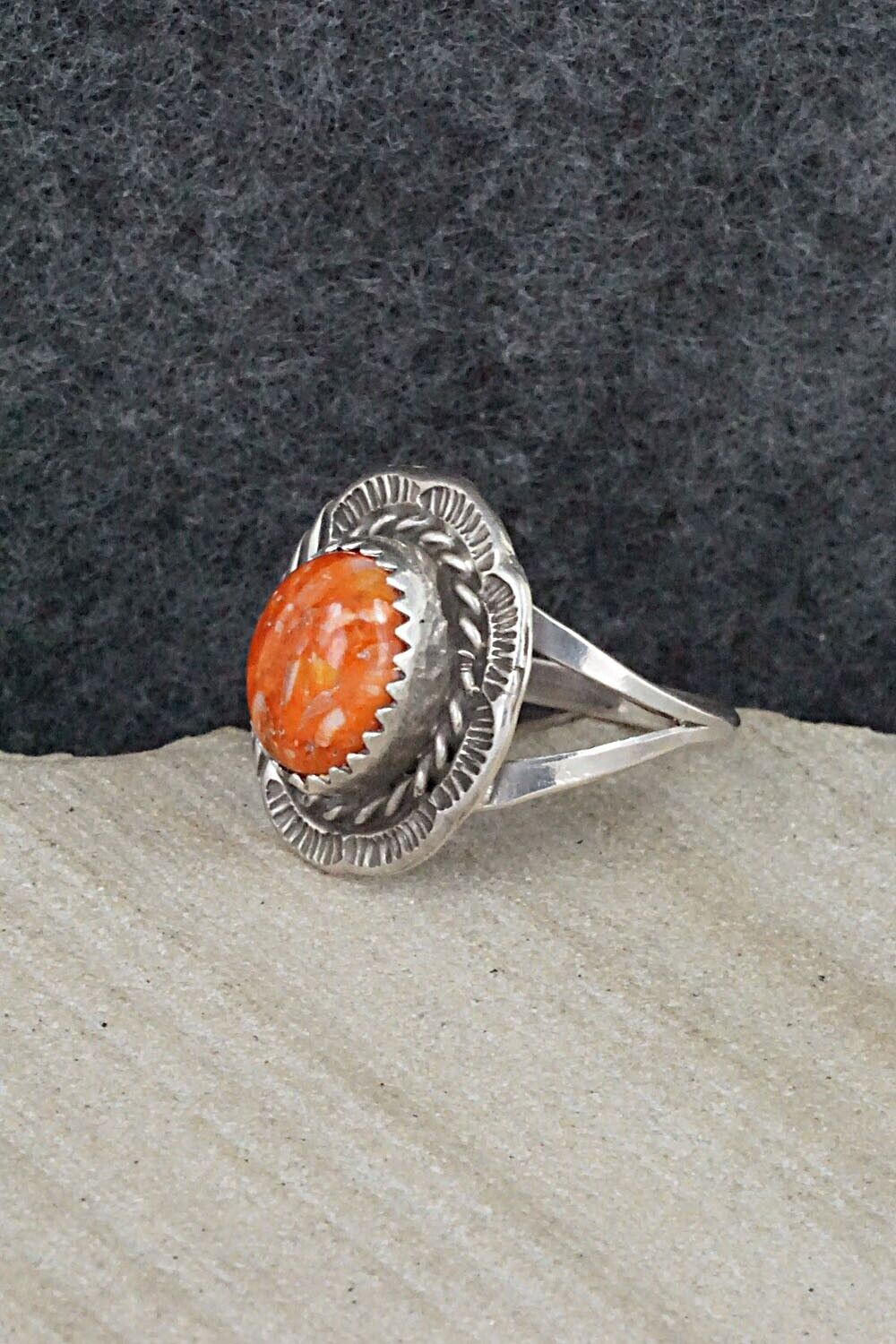 Spiny Oyster & Sterling Silver Ring - Freda Martinez - Size 7