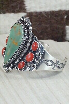 Royston Turquoise, Coral & Sterling Silver Bracelet - Regana Begay
