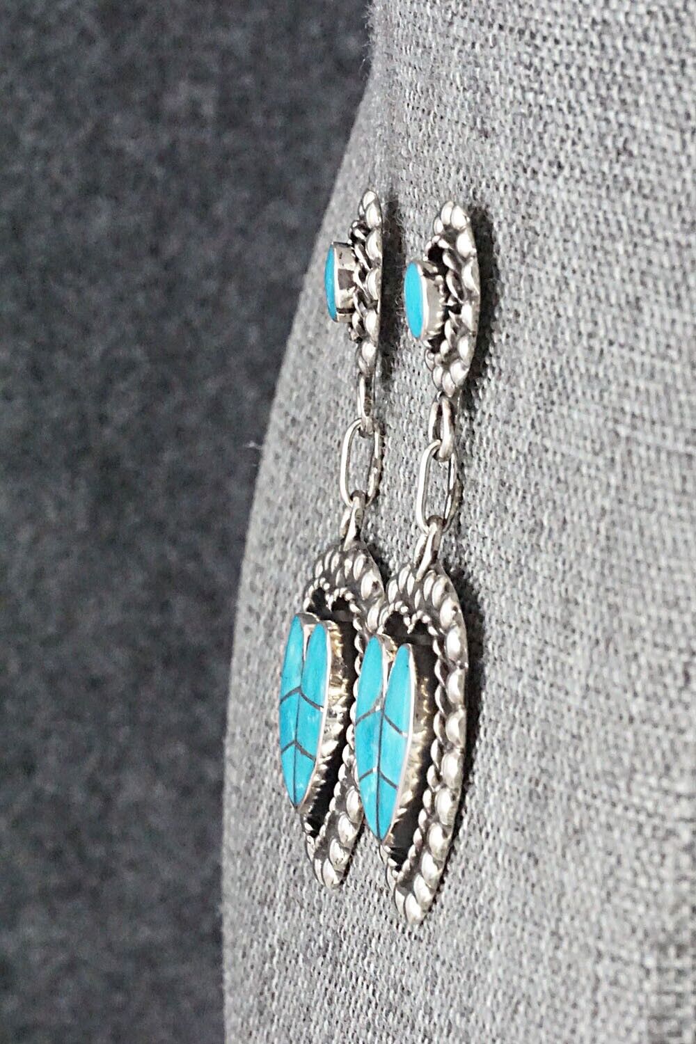 Turquoise & Sterling Silver Inlay Earrings - Faye Lowsayatee